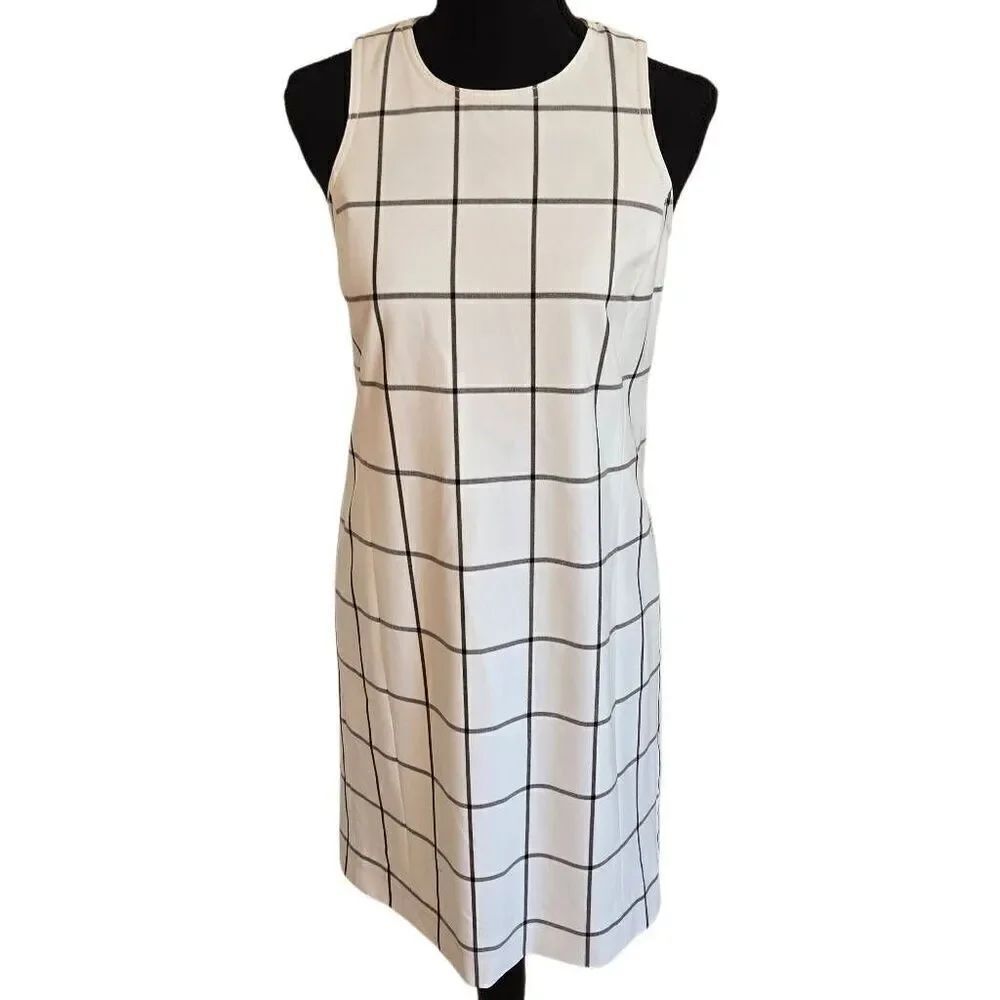 Worth New York Women's Check Sleeveless Lined Sheath Dress White Black Size 0